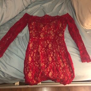 RED LACE FORMAL MINI DRESS